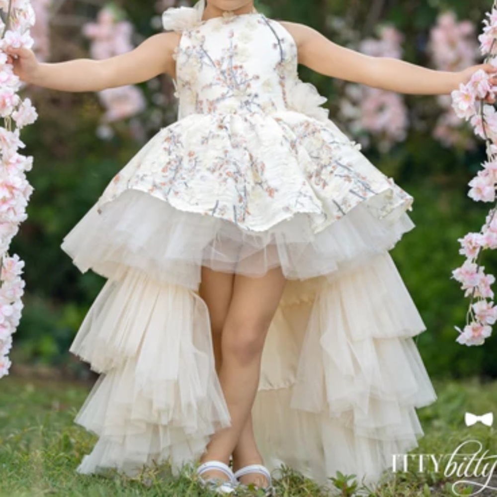 Custom made  beautiful ivory raw silk bodice, white tulle ruffle